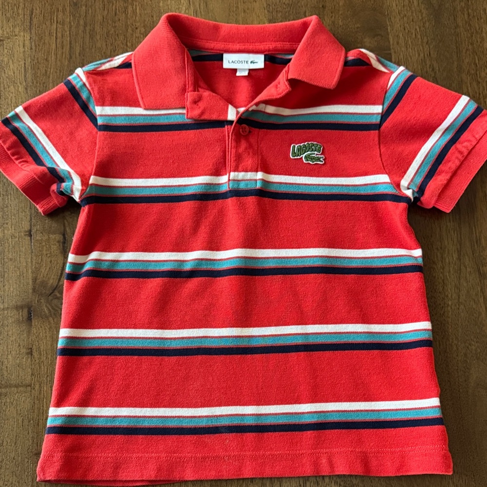 Lacoste Red Stripe Boys Polo with Navy & White Bands